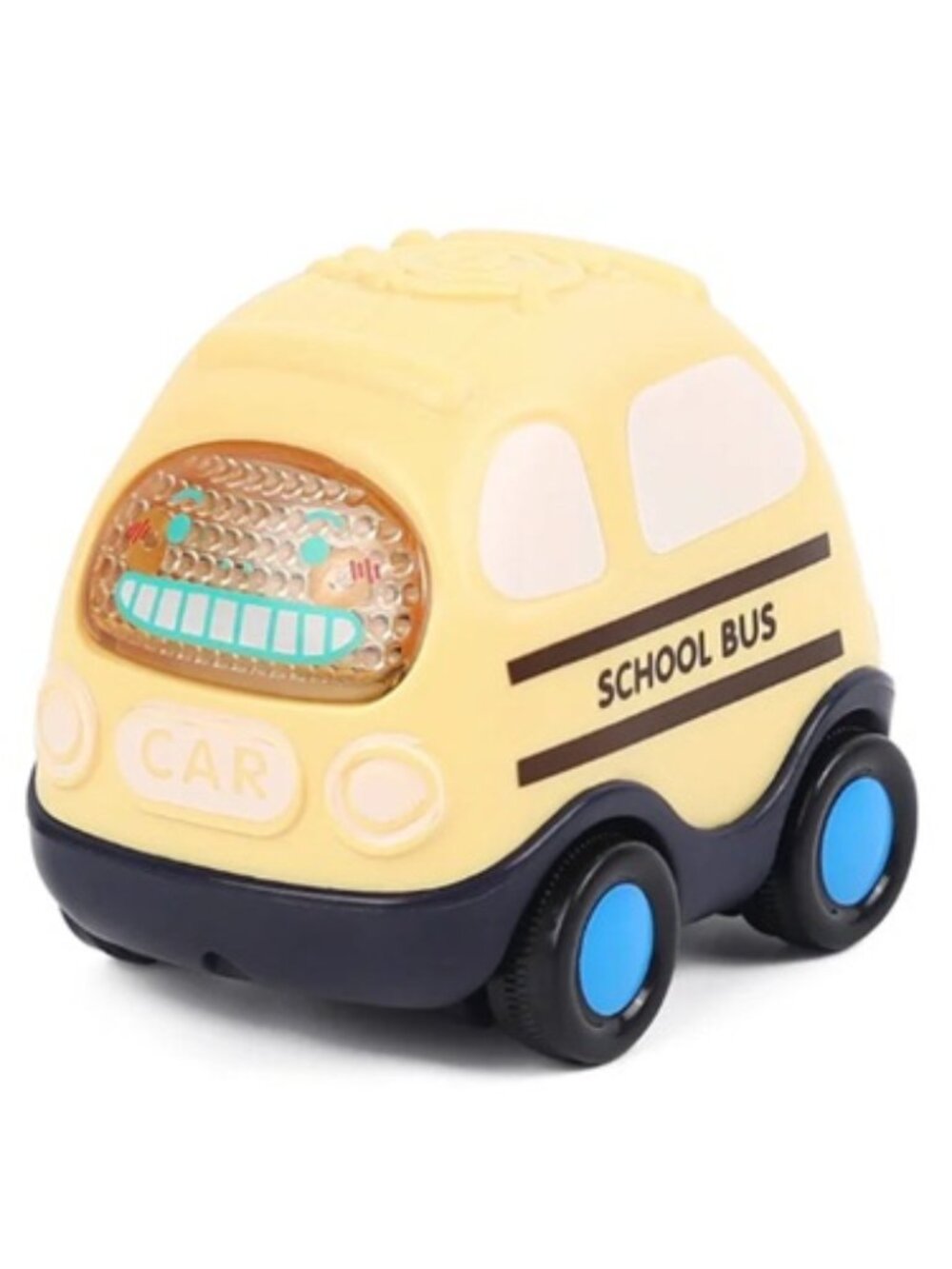 Mini Friction Powered Pull Back and Go Cartoon Toy Car, Yellow School Bus